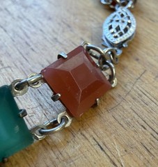 1920s Carnelian Chrysoprase Bracelet in 925 Sterling Silver Authentic Art Deco