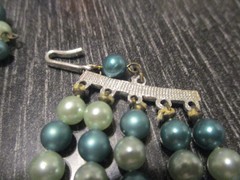 Vintage Glamor Blue Crystal Faux Teal Pearl Bead Chunky Multi Strand Necklace!