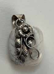 Vintage 925 Sterling Silver White Howlite Pendant Slide Southwestern