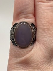 Vintage Art Deco Egyptian Revival Sterling Silver Chalcedony Ring Size 5.5