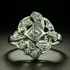 Art Deco Style 2Ct Round Lab Created Diamond Engagement Ring 14K White Gold Over