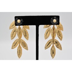 Vintage Crystal Leaf Earrings Drip Dangle Prong Rhinestone Marquise Gold BinAE