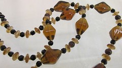 Vintage Art Glass Beaded Necklace Root Beer Brown & Black with Swirl Spacers