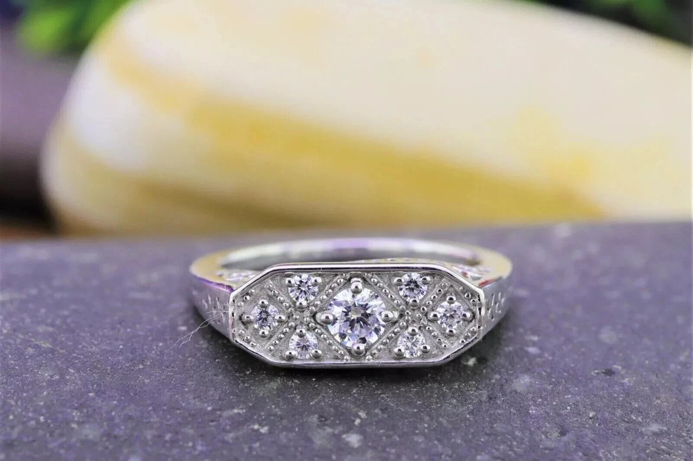 Art Deco Round Cut Lab Created Diamond 14K White Gold Finish Anniversary Ring
