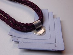 ONE OF A KIND NECKLACE, MCM Modern Art, 24″ Gray & Gold Crackle Enamel Geometric