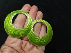 Vintage Contemporary Silver Tone Green Enamel Dangle Pierced Earrings