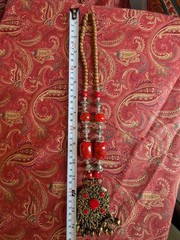 Antique Red Stone Silver-tone Yemeni Warrior Necklace Brass Finish History Art