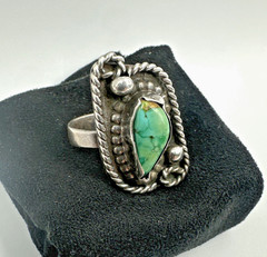 Vintage Navajo Old Pawn Style Sterling Silver Turquoise Ring Lasso Unique Sz. ~8