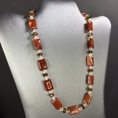 Carnelian Agate Beads w/ Clear, & Amber-Colored Spacers VTG Jewelry Set