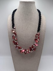Vintage Black Twist Glass Seed Bead Dyed Shell Quartz Beaded Collar Necklace