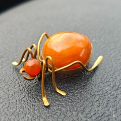 Vintage Soviet Baltic Amber Beetle Spider Brooch Honey Amber