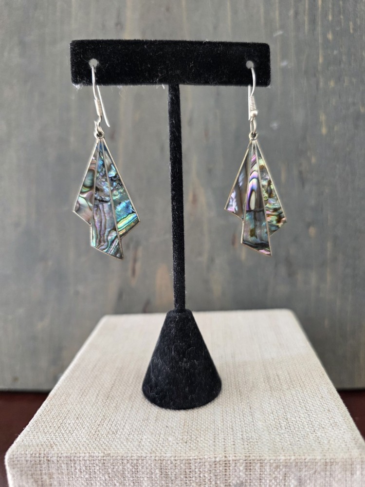 Vintage Mexican Earrings Alpaca Silver Abalone Shell Inlays