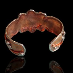 7.5in Copper Brass Modernist Brutalist Blue Howlite Turquoise Cuff Bracelet #4