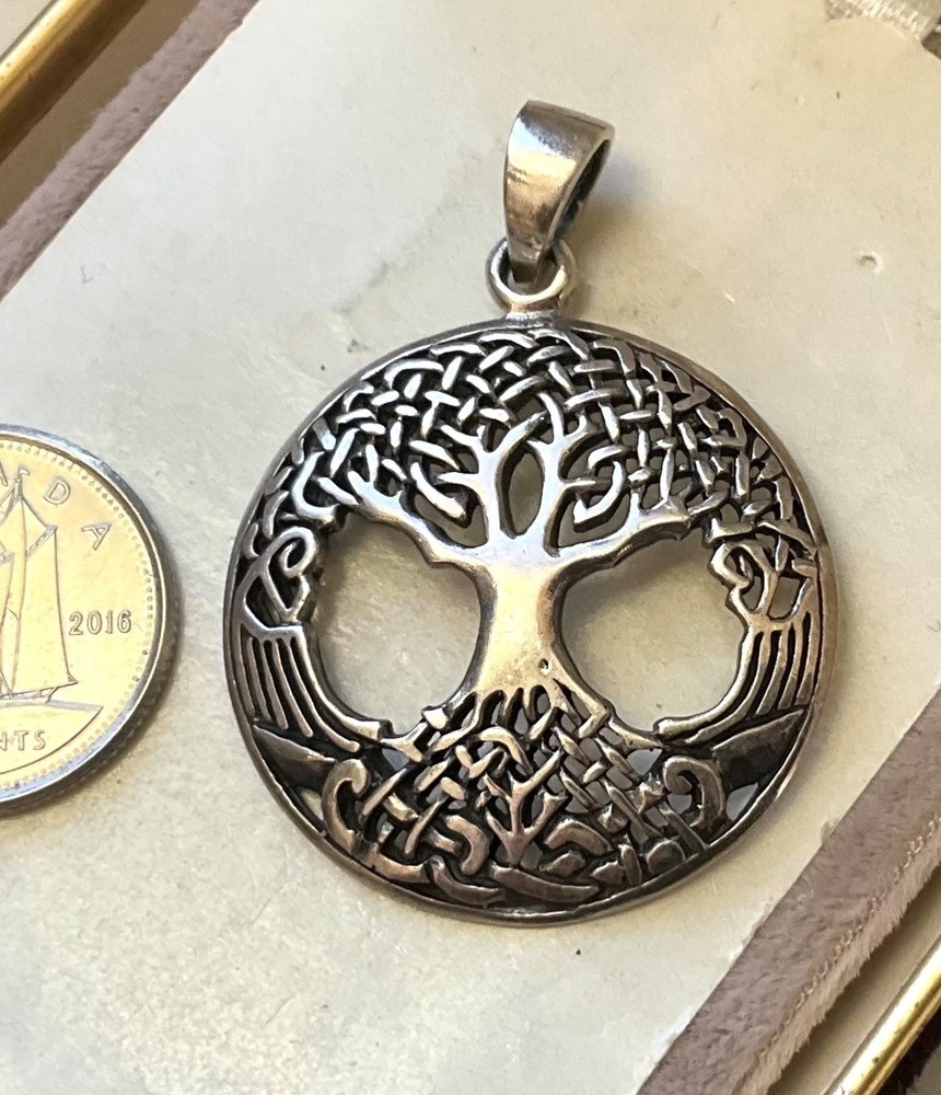 Vintage Sterling Pendant CELTIC VIKING KNOTTED TREE Of LIFE Mythology Cosmology