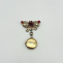 Vintage Benrus Rhinestone Flower Crystal Bow Brooch Pin Watch Pink Gold Tone