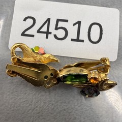 Vintage Juliana Rhinestone Clip On Earrings Gold Tone Flower Watermelon