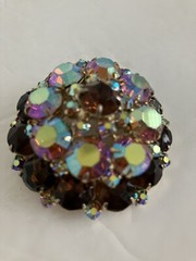 JULIANA Tiered Topaz Aurora Borealis Rhinestone Headlight Domed Brooch!