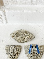 Lot 3 Antique At Deco Rhinestone Dress Clip & Brooch 1930s Estate Jewelry