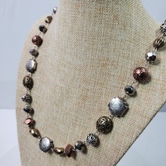 Vintage Necklace Gold Silver Tone Beaded 33 Inch
