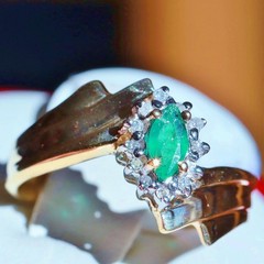 14k yellow gold 0.20ct natural diamond size 6 ring emerald vintage treated 3.00g