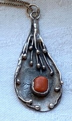Vintage Polish Artisan Modernist 800 Silver & Coral Pendant – Hallmarked