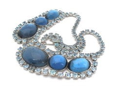 Blue Rhinestone 16″ Necklace & Earrings Jewelry Set Prong Set Stones Vintage