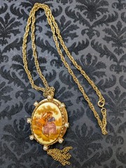 Vtg Double Photo Locket Pendant W/ Chain Fragonard Courting Couple