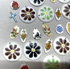 60+ Vtg. Guilloche Enamel Charm -Assorted shapes, colors ,designs-flowers more