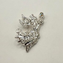 Vintage Silver Tone Fairy Angel Brooch – Filigree Winged Figure