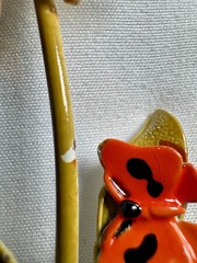 Vintage Orange Yellow Metal Enamel Daisy Flower Floral Brooch Pin 4.25” Spring