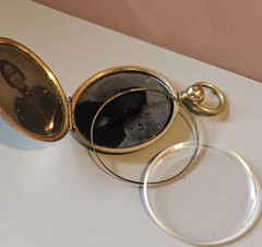 Victorian Mourning Locket Gold-Filled 2 Tintype Photos c1860 Antique Pendant