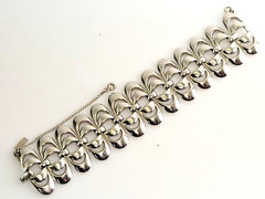 MCM Vintage Monet Signed Rhodium Finish Openwork Statement Bracelet Book Piece
