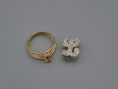 Letter L Convertible 3-in-1 Ring Pendant Brooch 18k GP Rhinestone Sz 6.25 15mm