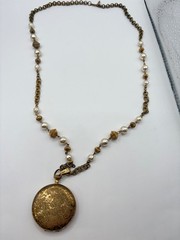 Signed Miriam Haskell Locket Necklace Faux Baroque Pearls Gold Tone VTG