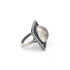Brutalist Rutilated Quartz Sterling Silver Statement Ring Sz 7 Vintage Artisan
