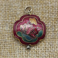 Lovely vintage enamel butterfly lotus pendant double sided elegant