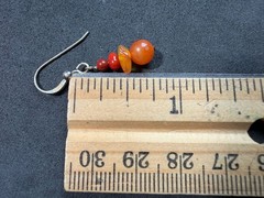 1.54g Vintage Sterling Silver 925 Dangle Earrings Red Orange Beaded Drop M