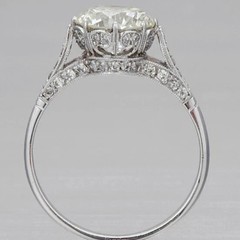 Art Deco Style White Lab Created Diamond Engagement 14K White Gold Finish Ring