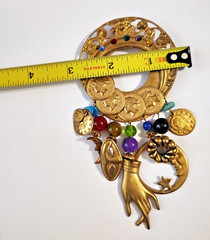Vintage Katrina Signed Large Gold Tone Dangle Brooch Retro Shabby Chic Boho
