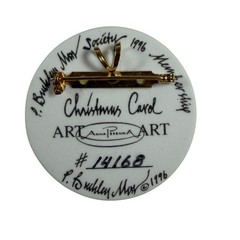 P Buckley Moss Christmas Carol Porcelain Brooch Pendant 1996 Anna Perenna 14168