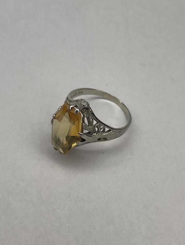 Antique Ring Art Deco David BELAIS Filigree 10k White Gold Sz 6