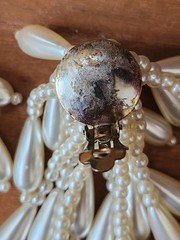 Vtg Glamorous Cha Cha Statement Burst Earrings Faux Pearl Cluster Fringe Clip On