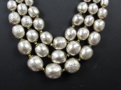 Vintage Miriam Haskell Silver Baroque Glass Pearl 3 Strand Necklace Signed