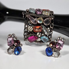 1980’s Les Neredides Multicolor Cuff Bracelet & Earring Set from Nice, France