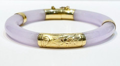 Vintage Lavender Jade Hinged 14k Yellow Gold Bangle Bracelet 8.4 mm 7″ inch