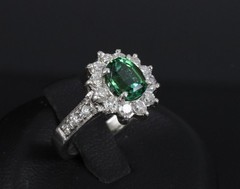 Vintage 1.19ct Chrome Green Tourmaline & 0.73ct Diamond Platinum Ring, Size 5.5