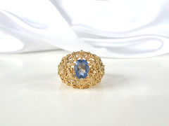 Ross Simons Sterling Silver 925 Gold on Simulated Tanzanite Filigree Ring Size 6