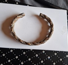 Vintage Mixed Metal Braided Copper Wire Cuff Bracelet Silver Tone Woven Bangle