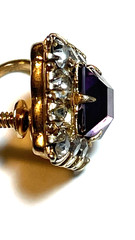 VTG PR VARGAS MANUFACTURING CO. AMETHYST & CLEAR RHINESTONE EARRINGS CIRCA 195Os