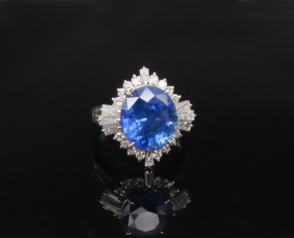GIA 5.14ct Cornflower Blue Sapphire & 0.69ct Diamond Platinum Ring, Size 5.75